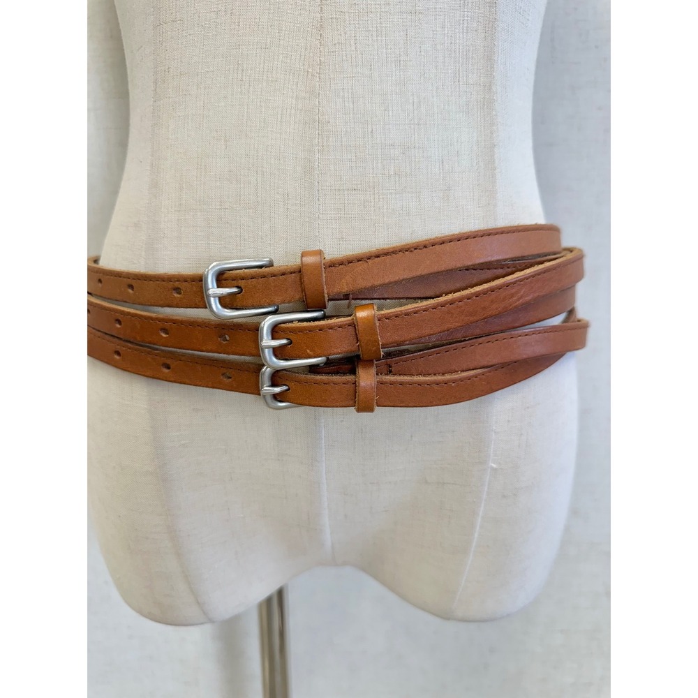 Rag & Bone Cognac Brown Leather Triple Buckle Wrap Belt Size Medium England